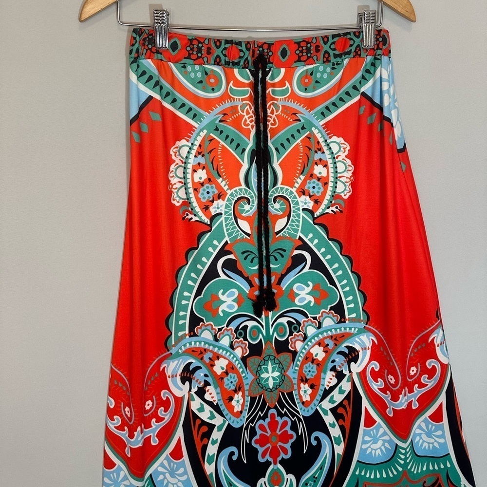 Women Size M Colorful Bohemian Maxi Skirt Paisley Boho Elastic Drawstring Exotic - Picture 3 of 8